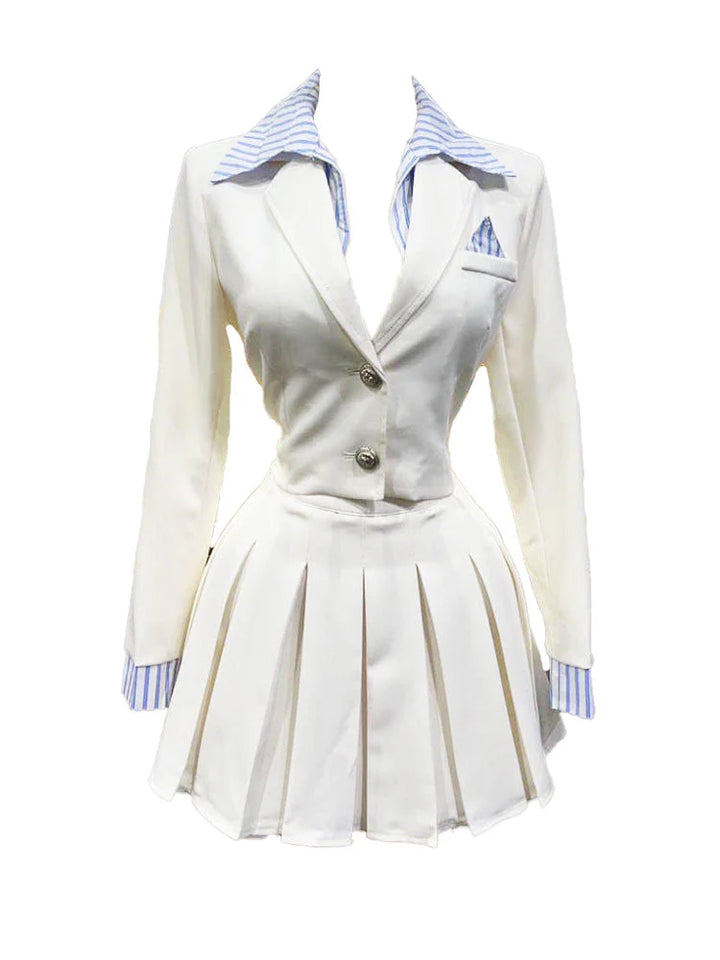 Blazer Jacket Pleated Skirt Set