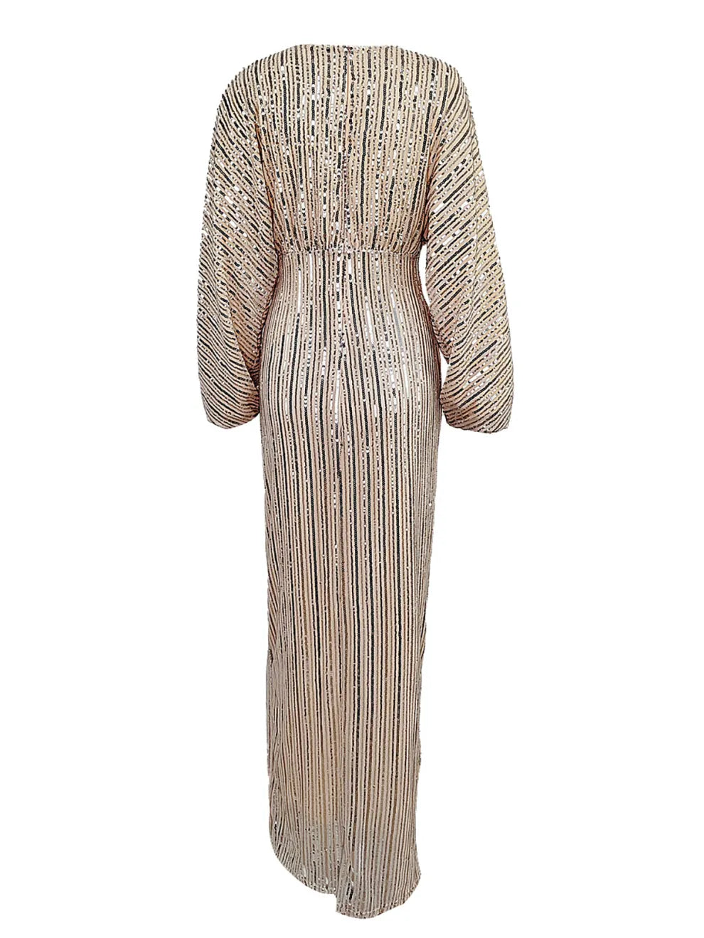 Sequin Long Sleeve V-Neck Maxi Dress