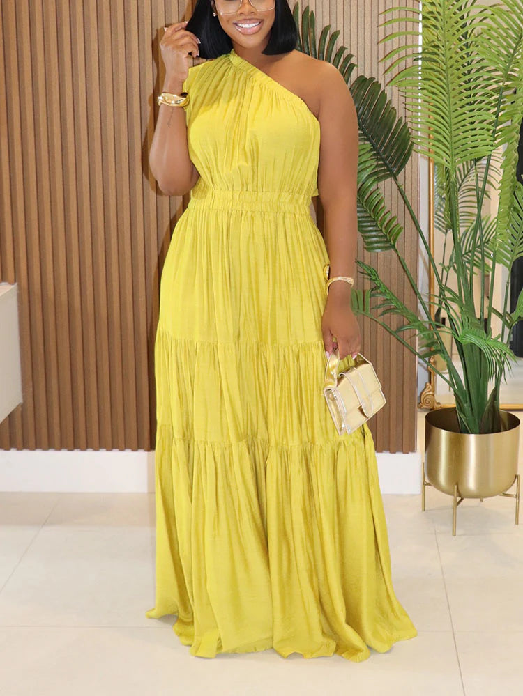 One-Shoulder Ruffle Tier Dress