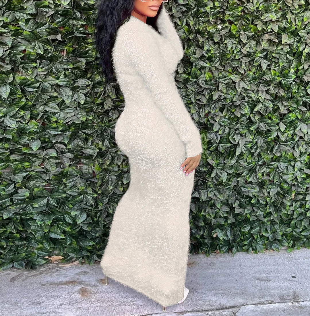 Long Sleeve Sweater Dress Mid Length Dress