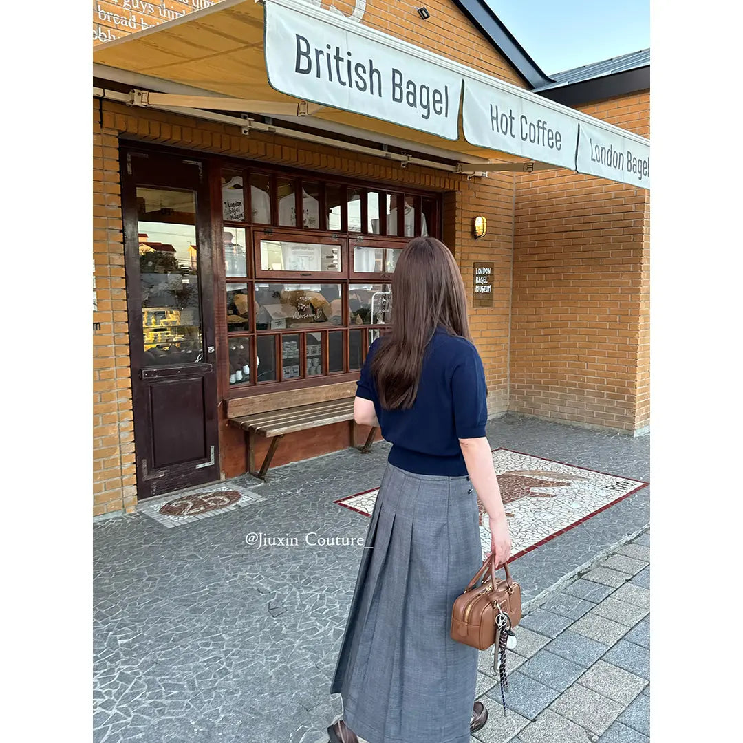 College Style Dark Pattern Pleated Half-Length Skirt