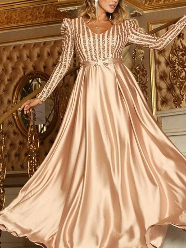 Elegant Sequined Satin Dress