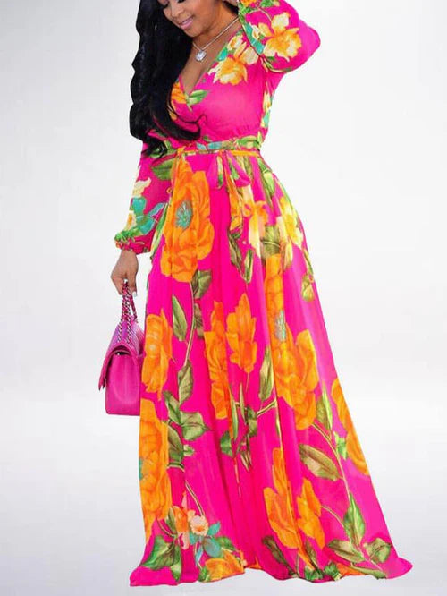 Floral Print Pleated Maxi Dresses