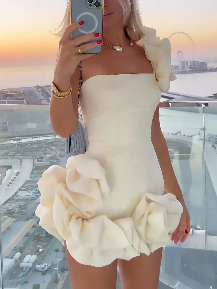One Shoulder Ruffles Bud Dress