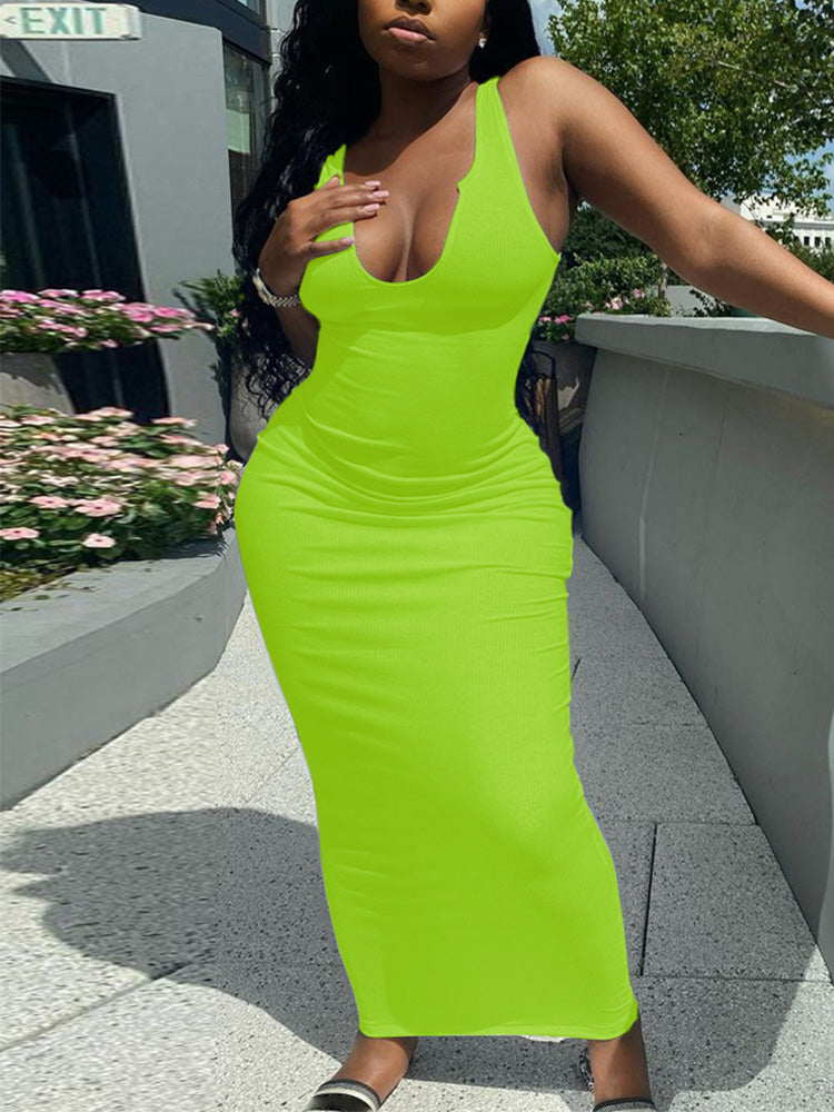 Scoop Neck Ribbed Maxi Dress