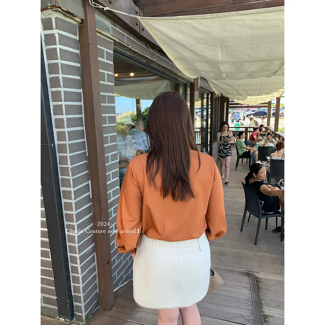 Slim Retro Hong Kong Temperament Long Sleeve Solid Color Shirt