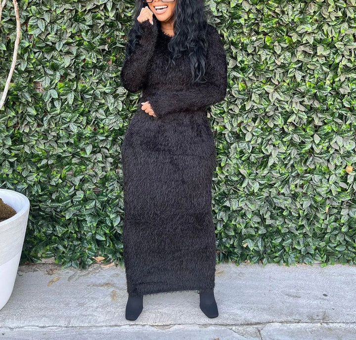 Long Sleeve Sweater Dress Mid Length Dress