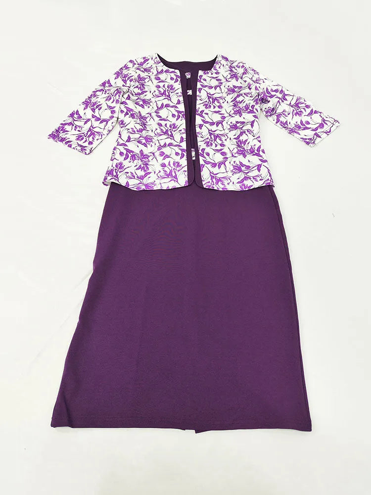 Plus Size Two Piece Floral Cardigan Midi Dress