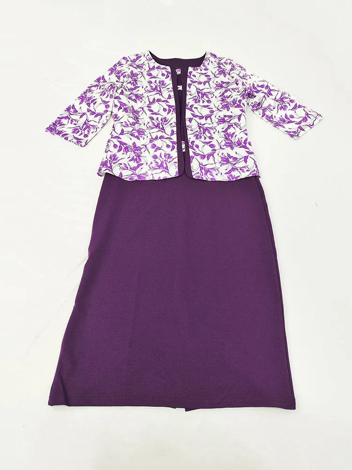 Plus Size Two Piece Floral Cardigan Midi Dress