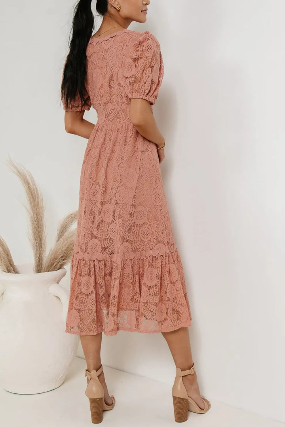 Lace Single-breasted Midi Dress