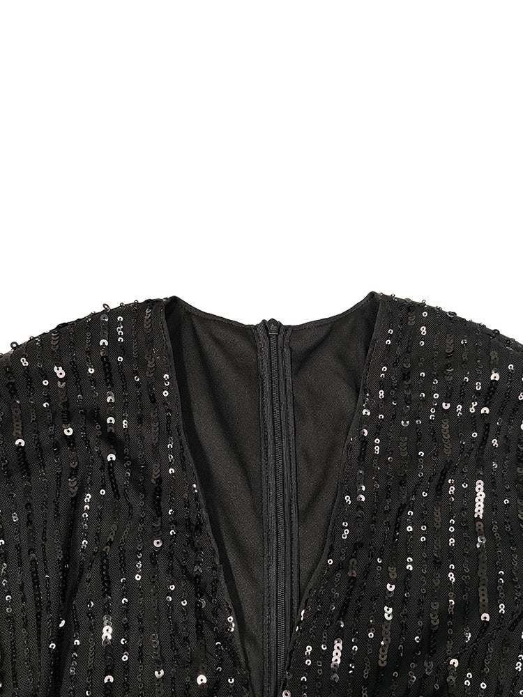 Sequin Puffed Sleeves Party Dress