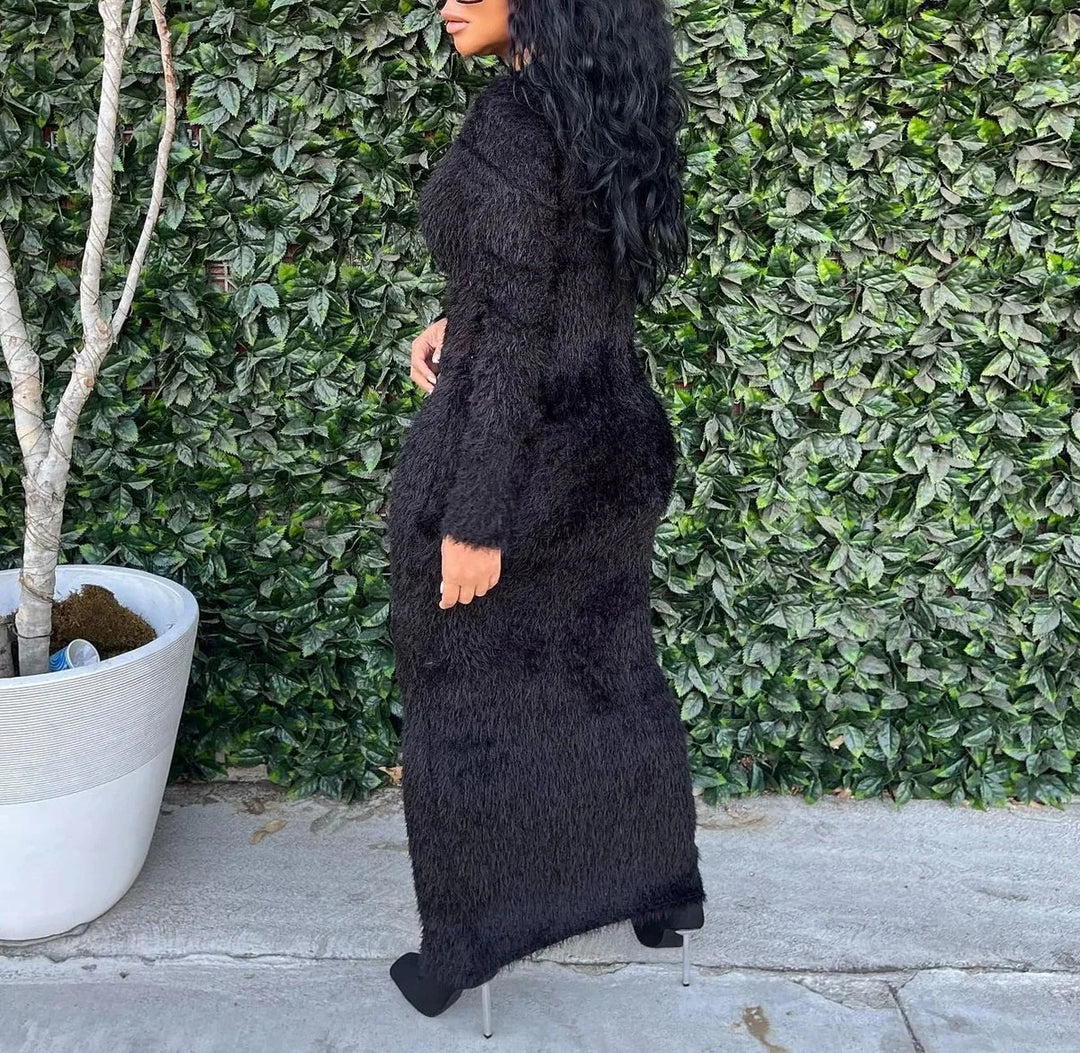 Long Sleeve Sweater Dress Mid Length Dress