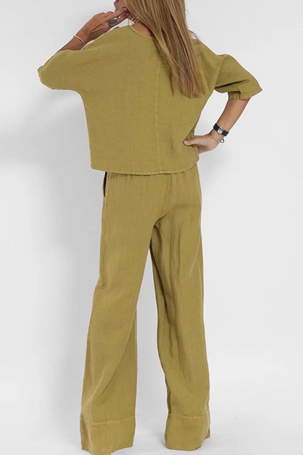 Solid Color Half Sleeve Cotton Shirt Pants Set