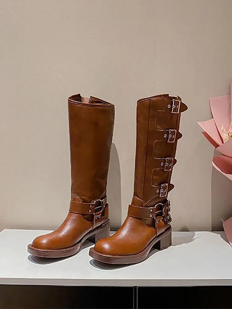 Multi Buckle Cowboy High Boots
