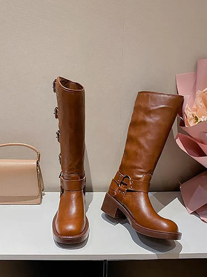 Multi Buckle Cowboy High Boots