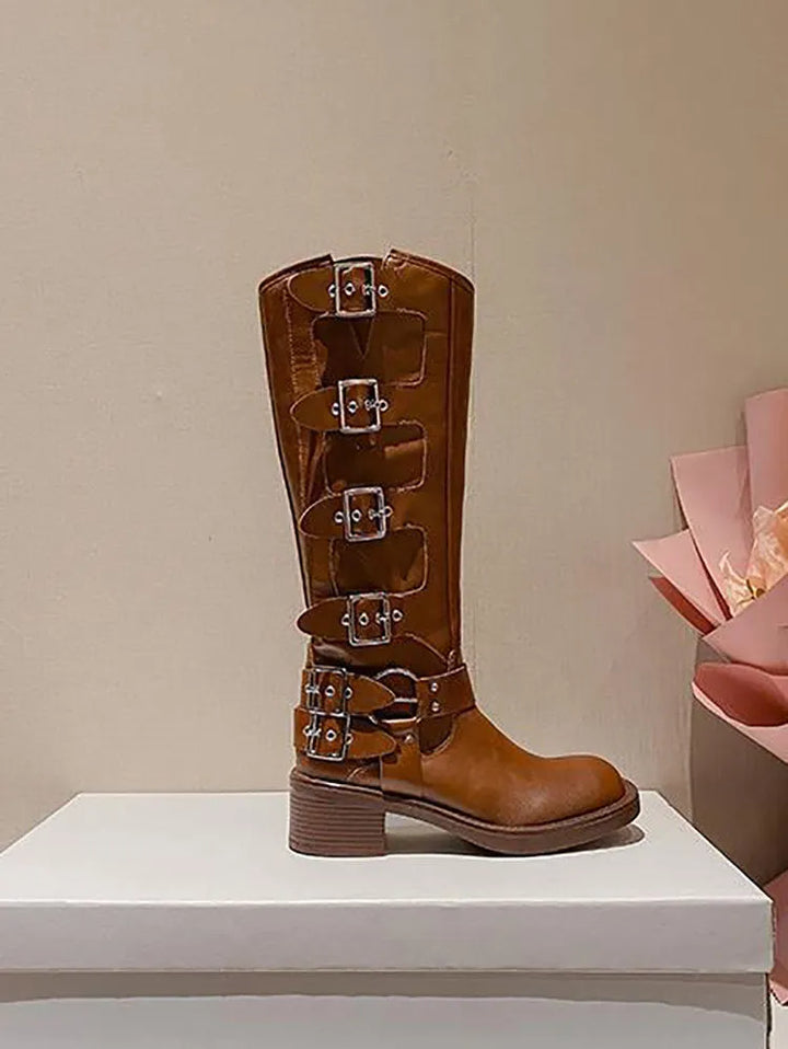 Multi Buckle Cowboy High Boots