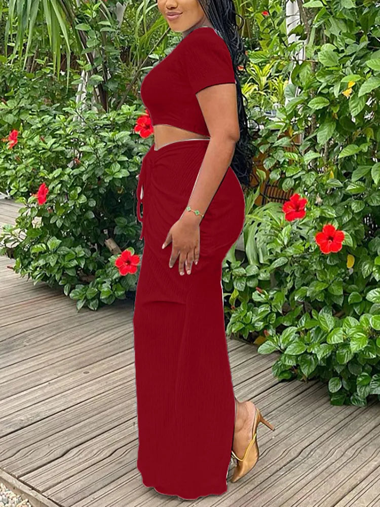 Two Pieces Crop Top Pleated Skirt Sets