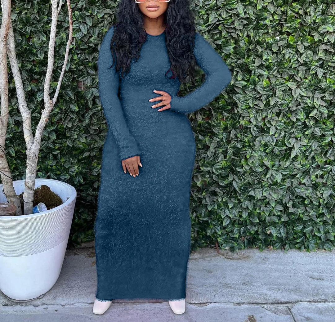 Long Sleeve Sweater Dress Mid Length Dress