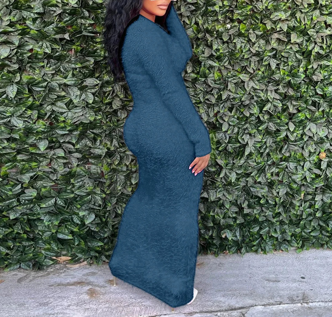 Long Sleeve Sweater Dress Mid Length Dress