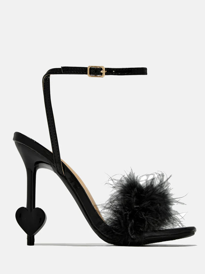 Feather Buckle Heart Heels