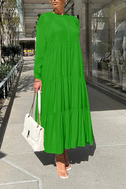 Long Sleeve Loose Patchwork Long Dress