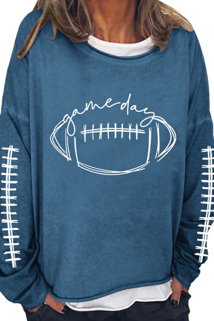 American Football Print Pullover Cotton Sweatshirt