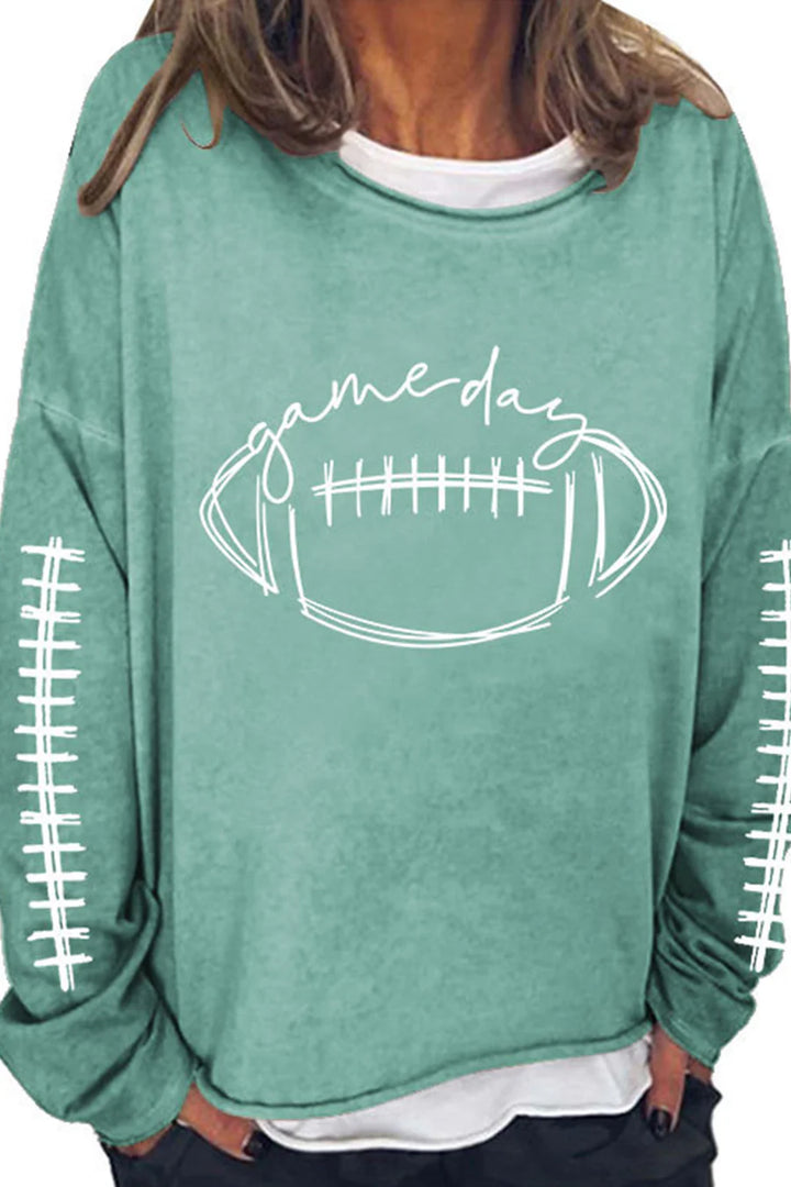 American Football Print Pullover Cotton Sweatshirt