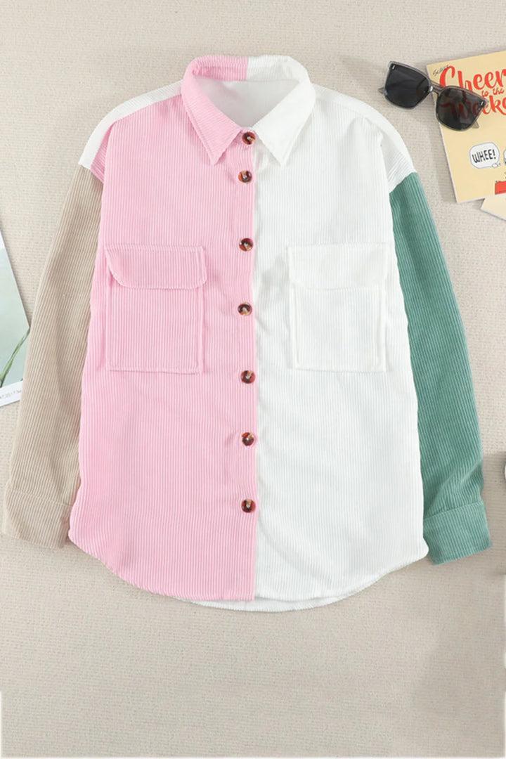 Colorblock Patchwork Single-breasted Blouse