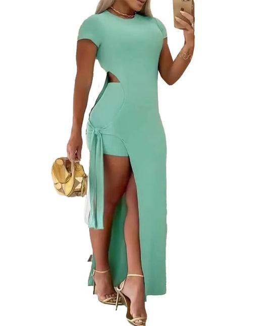 Two Piece Side Slit Maxi Dress Short Set