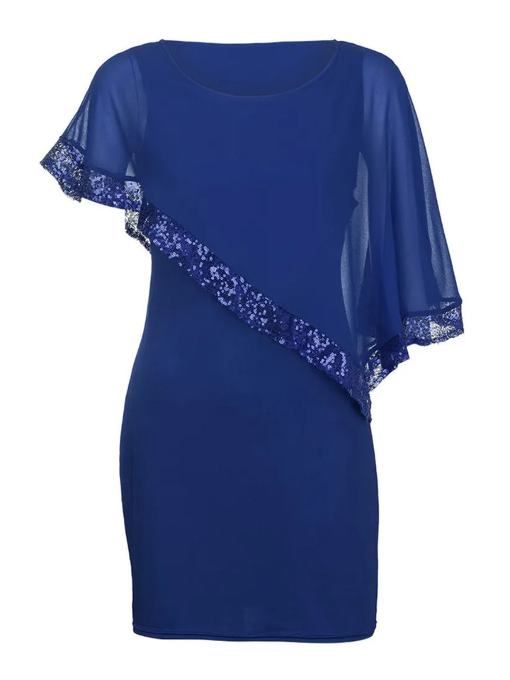 Chiffon Cape Sleeve Sequin Patchwork Dress