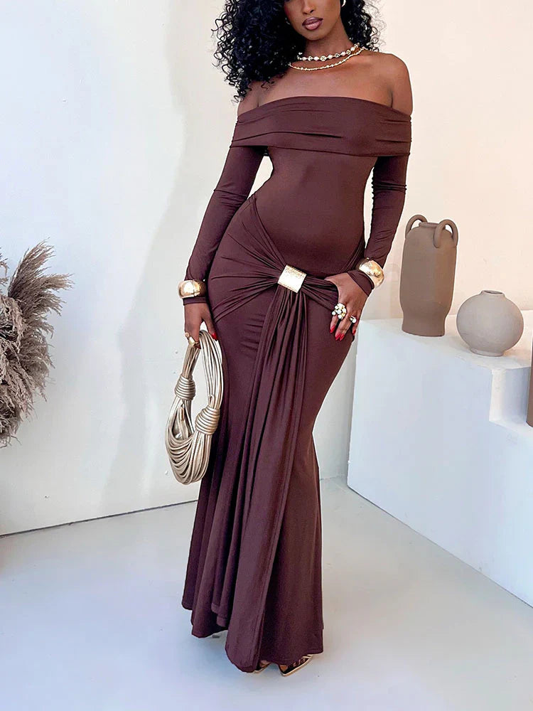 Off Shoulder Draped Gown Dress