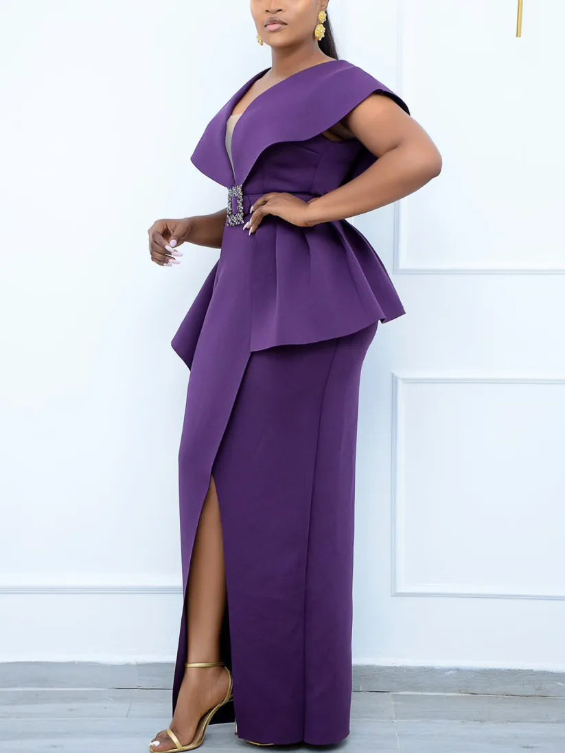 Plus Size Irregular Hem Ruffle Dress with Belt