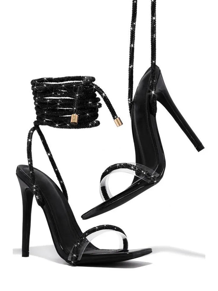Sparkling Rhinestone Ankle Strap High Heel Sandal