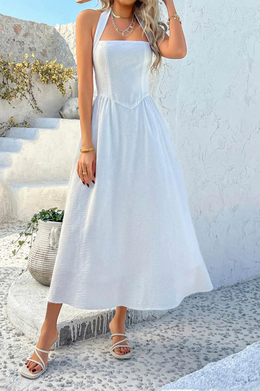 Halter Square Neck High Waist Midi Dress