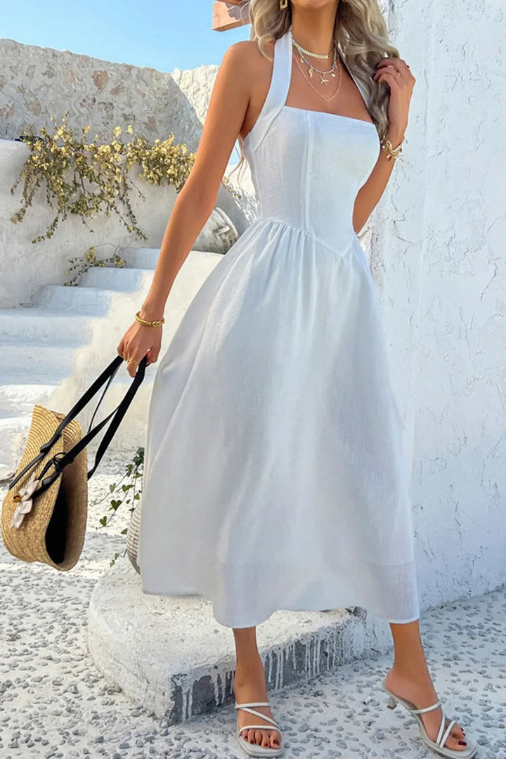 Halter Square Neck High Waist Midi Dress