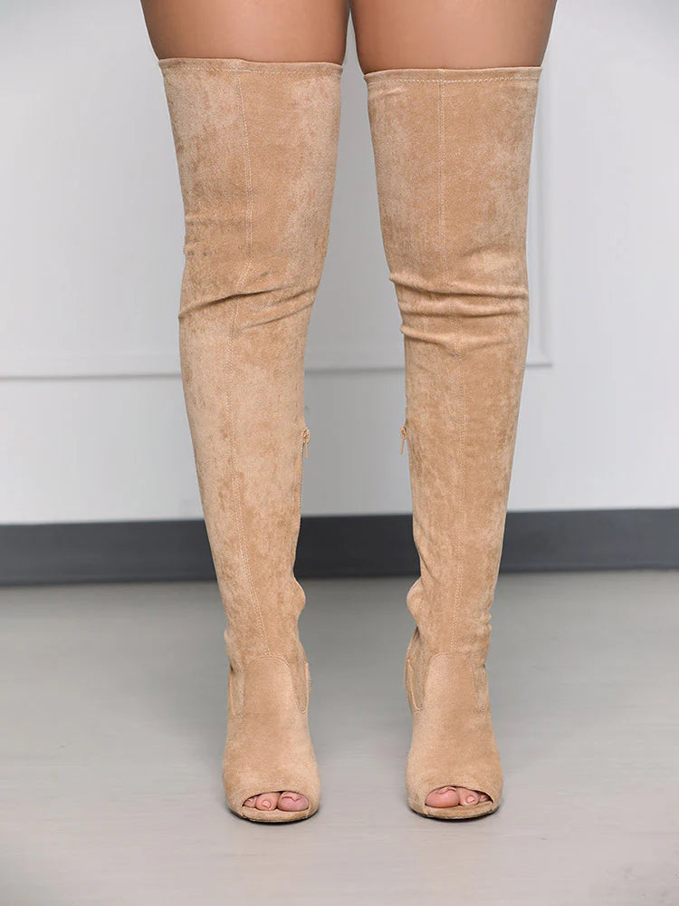 Peep Toe Suede Over Knee Boots