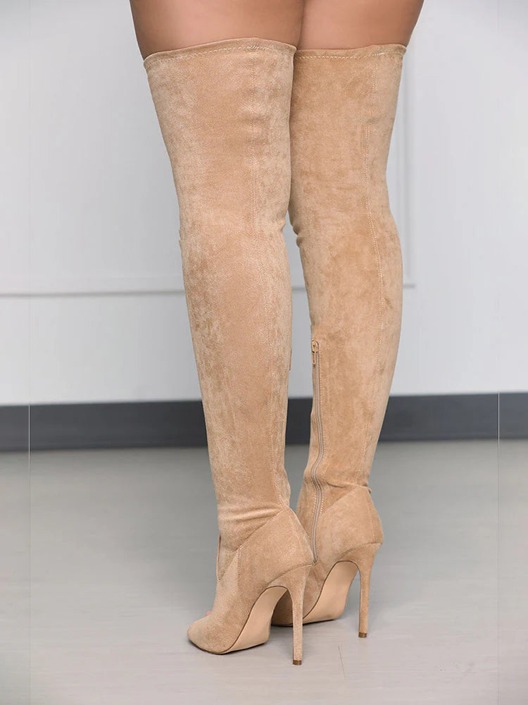 Peep Toe Suede Over Knee Boots