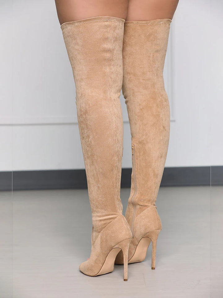 Peep Toe Suede Over Knee Boots