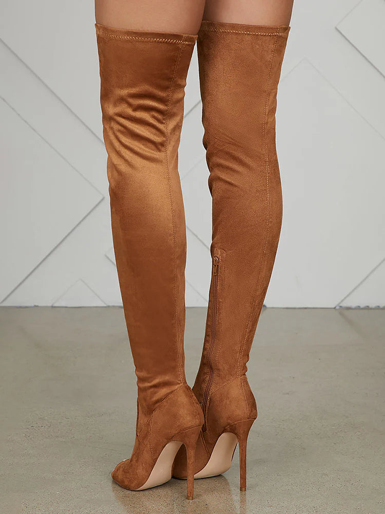 Peep Toe Suede Over Knee Boots