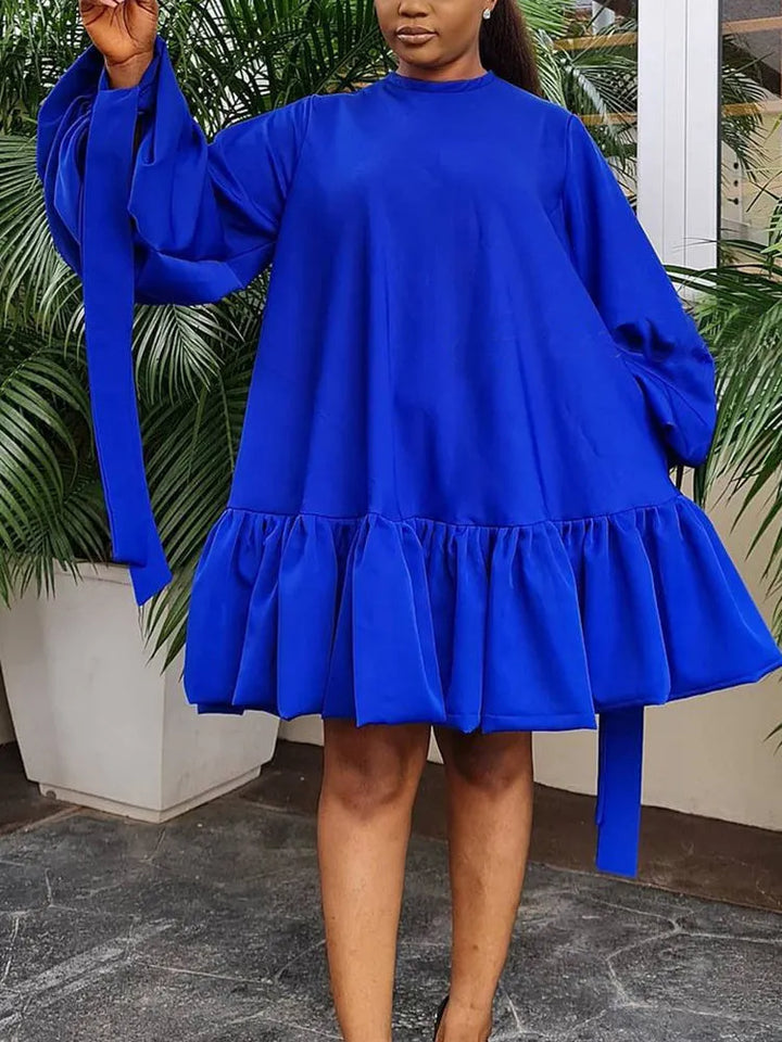 Elegant Bubble Sleeve Solid Color Dress