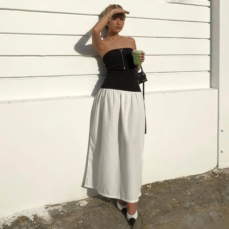 Color Clash Sheath Sleeveless Dresses