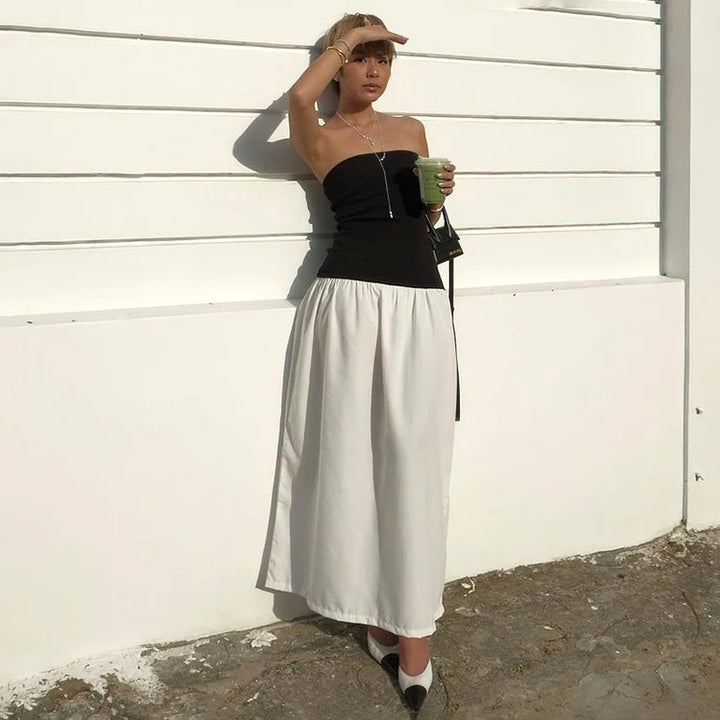 Color Clash Sheath Sleeveless Dresses