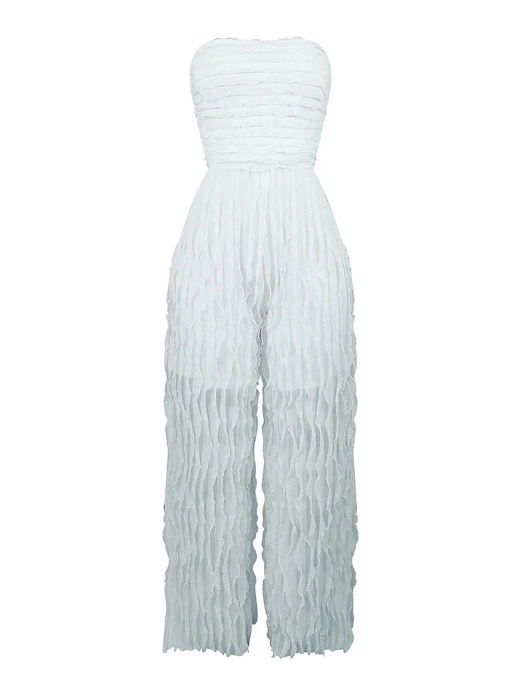 Pleated Strapless Wide Jumpsuit