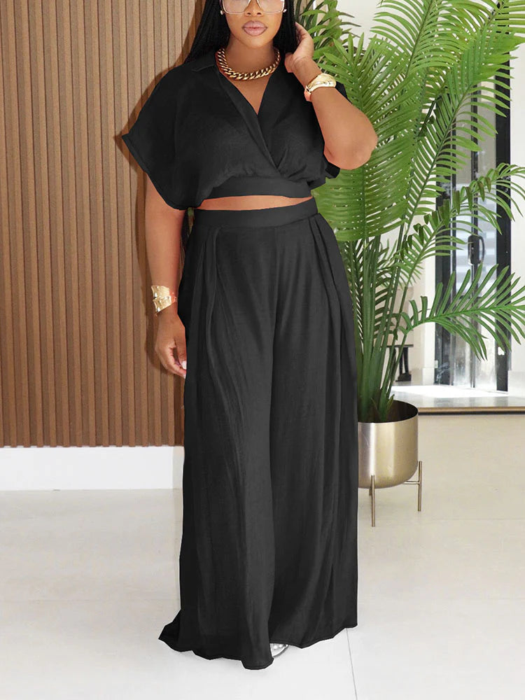 Breeze Cropped Top & Wide Pants Set