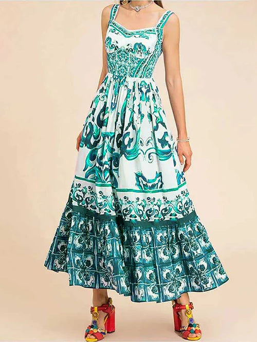 Bohemian Style Elegant Light Luxury Mid-Length Printed Halter Dresses