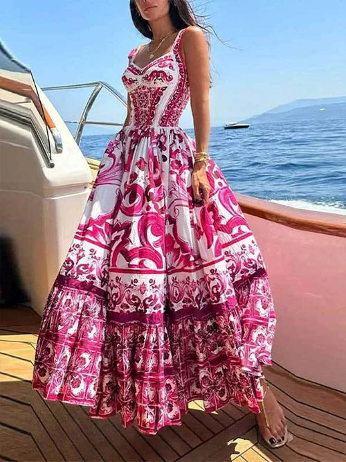 Bohemian Style Elegant Light Luxury Mid-Length Printed Halter Dresses