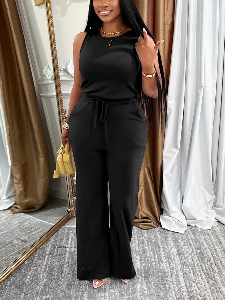 Leisure Sleeveless Wide-Leg Jumpsuit