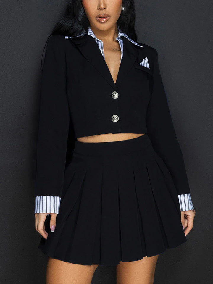 Blazer Jacket Pleated Skirt Set