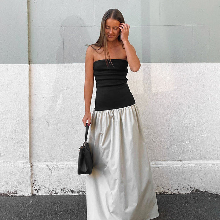 Color Clash Sheath Sleeveless Dresses