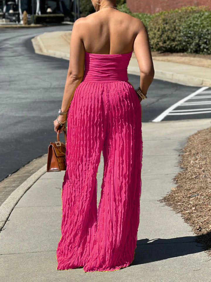 Pleated Strapless Wide Jumpsuit